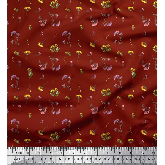 Soimoi Red Cotton Jersey Fabric Leaves & Floral Watercolor Print Sewing Fabric BTY 64 Inch Wide