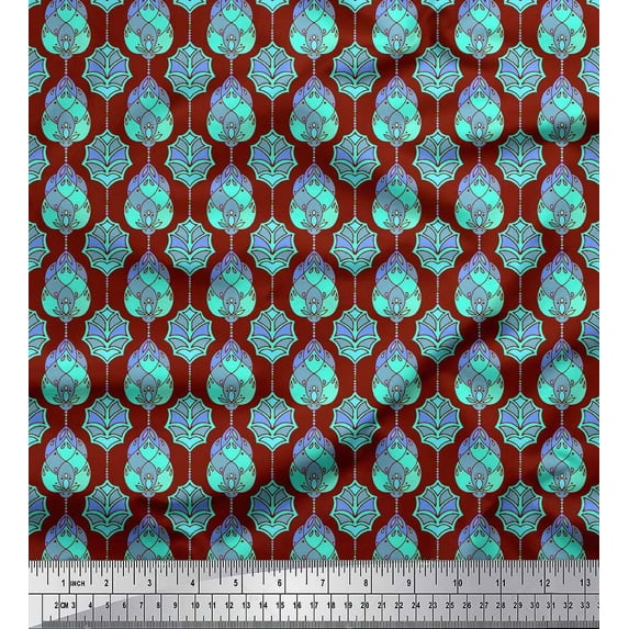 Soimoi Red Cotton Jersey Fabric Moroccan Damask Print Fabric by the Yard 58 Inch Wide