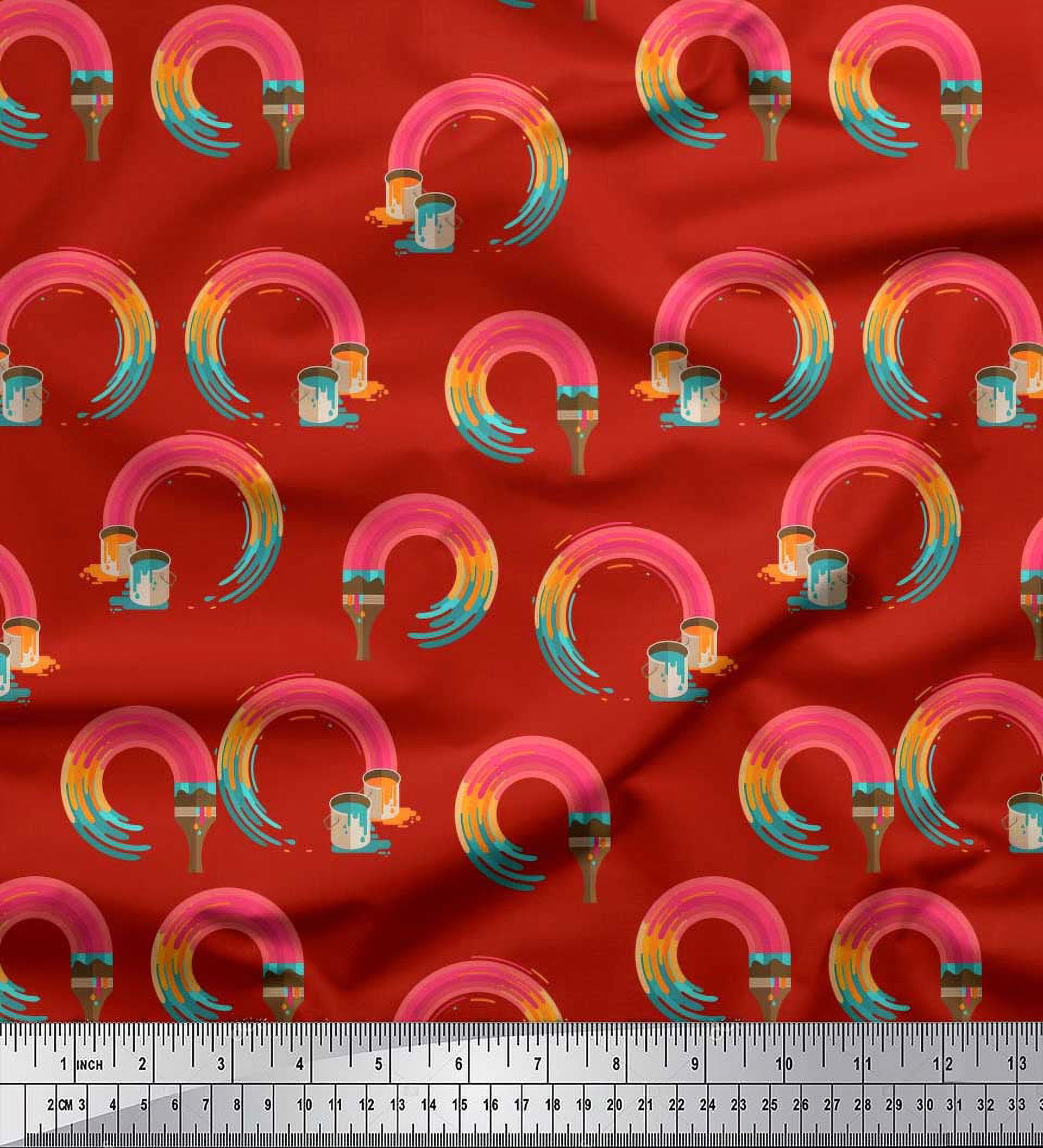 Soimoi Red Cotton Jersey Fabric Paint Brush Abstract Decor Fabric Printed Yard 58 Inch Wide