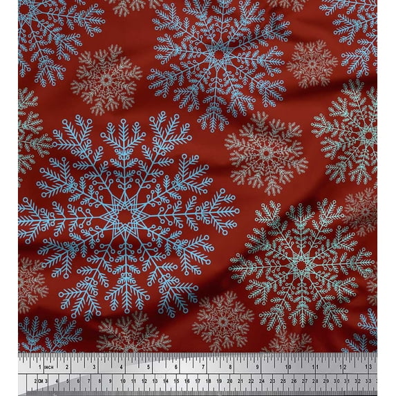 Soimoi Red Cotton Jersey Fabric Snow Flakes Floral Print Sewing Fabric Yard 58 Inch Wide