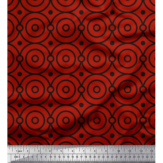 Soimoi Red Cotton Poplin Fabric Circle Art Geometric Print Fabric by Yard 56 Inch Wide
