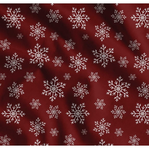 Soimoi Red Cotton Poplin Fabric Snow Flakes Floral Print Sewing Fabric Yard 42 Inch Wide
