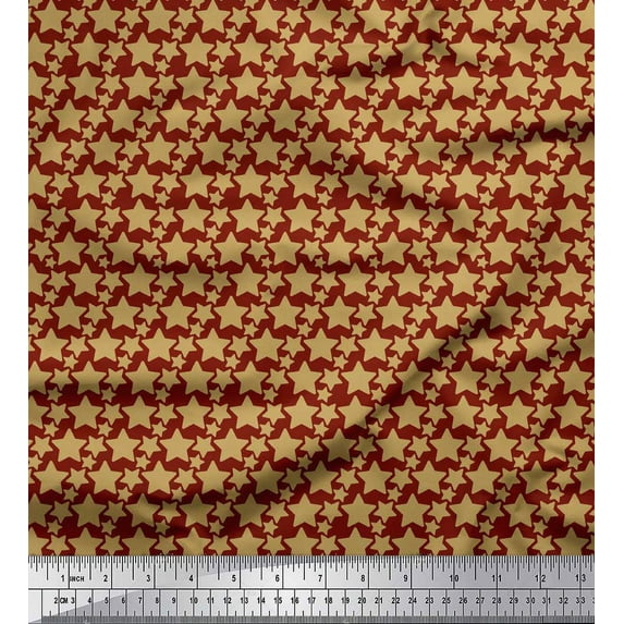 Soimoi Red Cotton Voile Fabric Brown Star Print Fabric by the Yard 42 Inch Wide