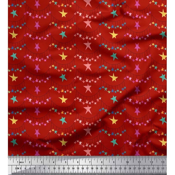 Soimoi Red Cotton Voile Fabric Hanging Star Party Print Fabric by Yard 42 Inch Wide