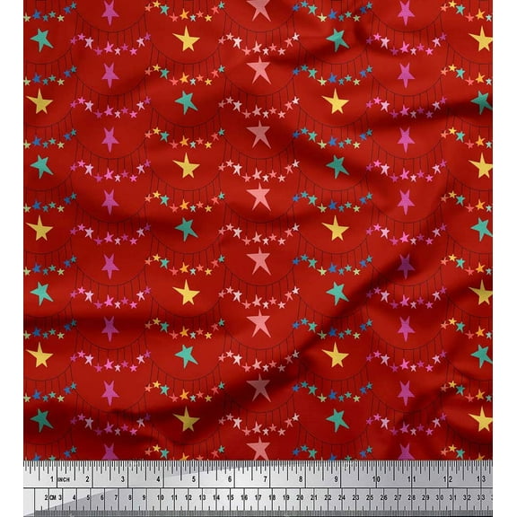 Soimoi Red Cotton Voile Fabric Hanging Star Party Print Fabric by Yard 42 Inch Wide