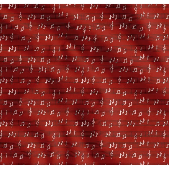 Soimoi Red Cotton Voile Fabric Notes Musical Instrument Print Sewing Fabric Yard 56 Inch Wide
