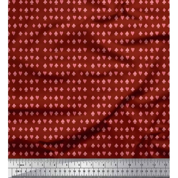 Soimoi Red Cotton Voile Fabric Poker Card Symbol Decor Fabric Printed Yard 42 Inch Wide