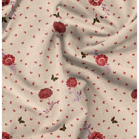 Soimoi Red Fabric - By the Yard - 42 Inch Wide - Floral & Animal - Delicate Designs for Stylish Projects Graments Printed Fabric