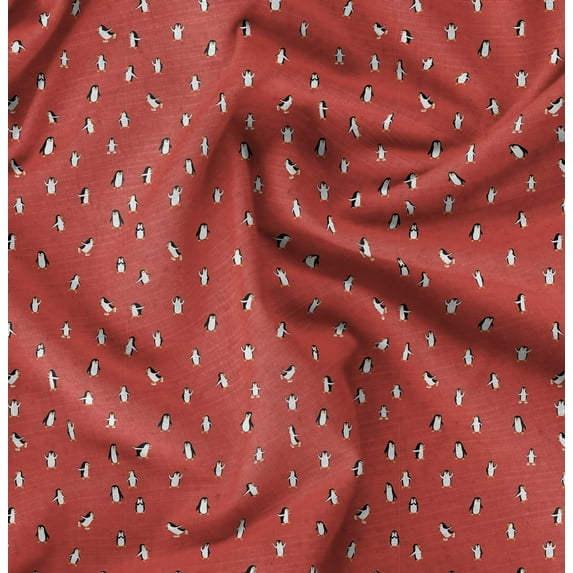 Soimoi Cotton Cambric Red Fabric - By the Yard - 42 Inch Wide - Penguin Animal Pattern Textile - Nature Fabric for Craft Projects Printed Fabric