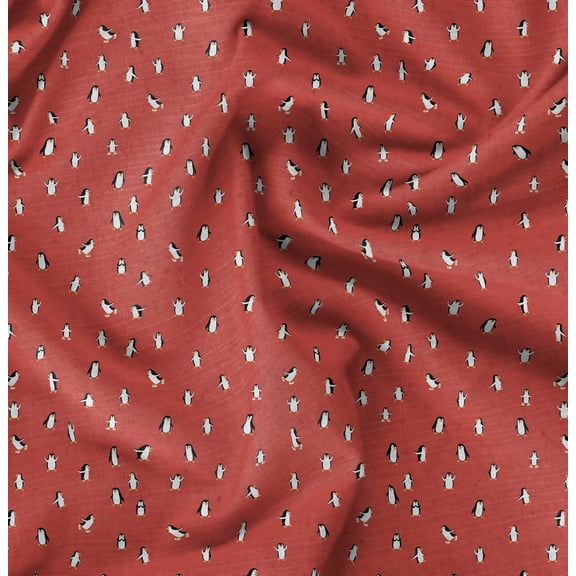 Soimoi Cotton Cambric Red Fabric - By the Yard - 42 Inch Wide - Penguin Animal Pattern Textile - Nature Fabric for Craft Projects Printed Fabric