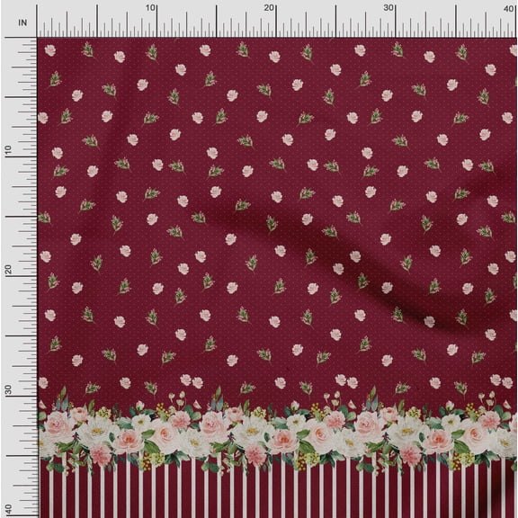 Soimoi Red Georgette Viscose Fabric Dot & Floral Panel Print Fabric by Yard 42 Inch Wide