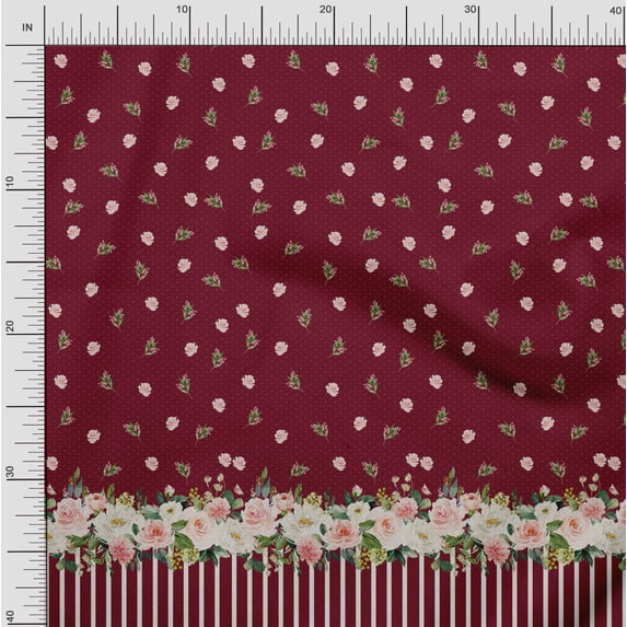 Soimoi Red Georgette Viscose Fabric Dot & Floral Panel Print Fabric by Yard 42 Inch Wide