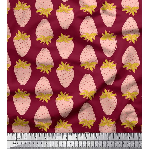 Soimoi Red Georgette Viscose Fabric Strawberry Fruits Printed Craft Fabric by the Yard 42 Inch Wide