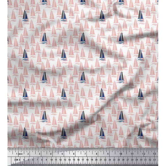 Soimoi Red Georgette Viscose Fabric Yacht & Waves Nautical Printed Craft Fabric by the Yard 42 Inch Wide