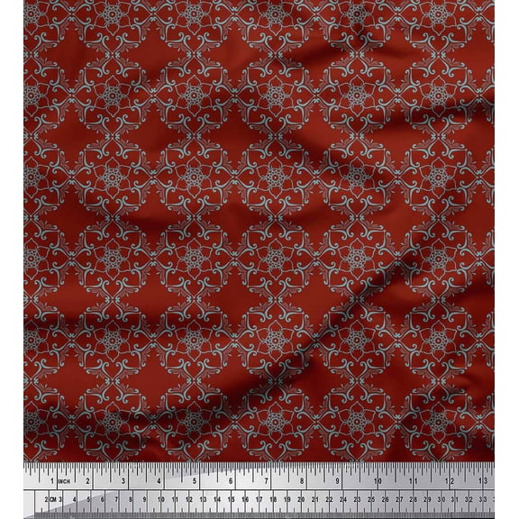 Soimoi Red Heavy Canvas Fabric Artistic Flower Damask Print Sewing Fabric Yard 58 Inch Wide