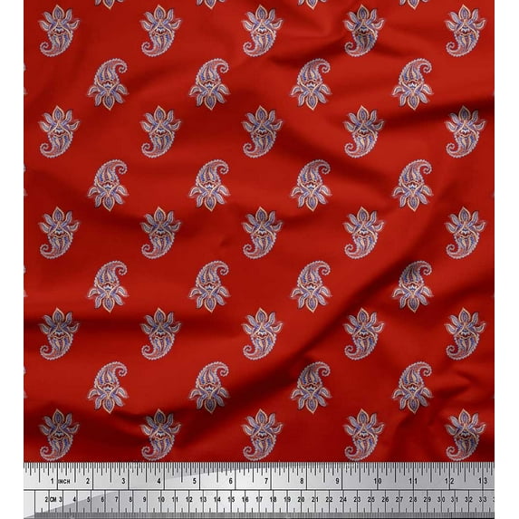 Soimoi Red Heavy Canvas Fabric Floral & Paisley Print Fabric by the Yard 58 Inch Wide