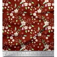 thumbnail image 1 of Soimoi Red Heavy Canvas Fabric Leaves & Periwinkle Floral Print Fabric by Yard 58 Inch Wide, 1 of 3