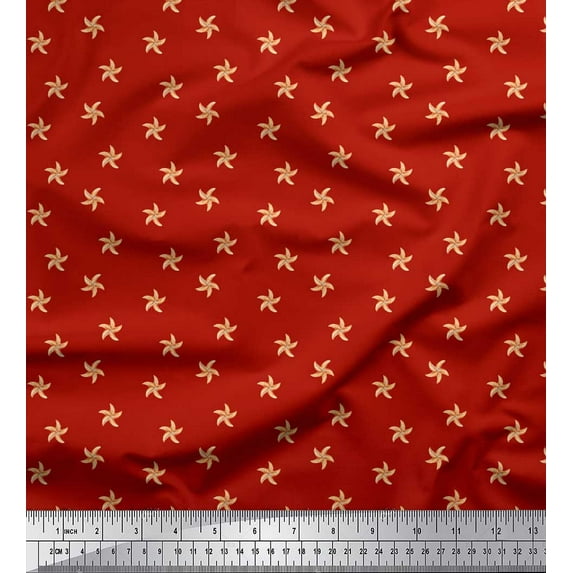 Soimoi Red Heavy Canvas Fabric Starfish Ocean Print Sewing Fabric Yard 58 Inch Wide