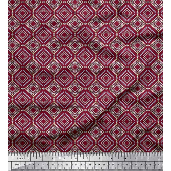 Soimoi Red Heavy Satin Fabric Diamond Geometric Print Fabric by Yard 54 Inch Wide