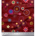 thumbnail image 1 of Soimoi Red Japan Crepe Satin Fabric Insect & Floral Clip Art Printed Fabric 1 Yard 42 Inch Wide, 1 of 1