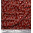 thumbnail image 1 of Soimoi Red Japan Crepe Satin Fabric Snowflake & Red Berries Fruits Printed Fabric 1 Yard 42 Inch Wide, 1 of 3