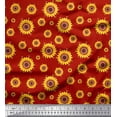 thumbnail image 1 of Soimoi Red Japan Crepe Satin Fabric Sunflower Floral Print Sewing Fabric Yard 42 Inch Wide, 1 of 3