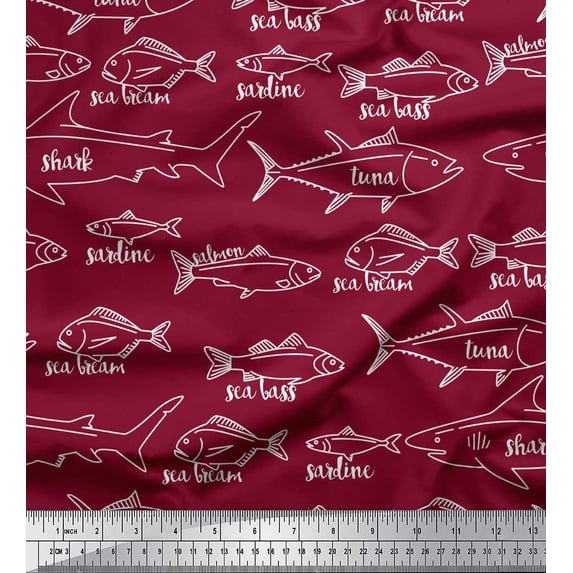 Soimoi Red Moss Georgette Fabric Fish Ocean Fabric Prints By Yard 42 Inch Wide
