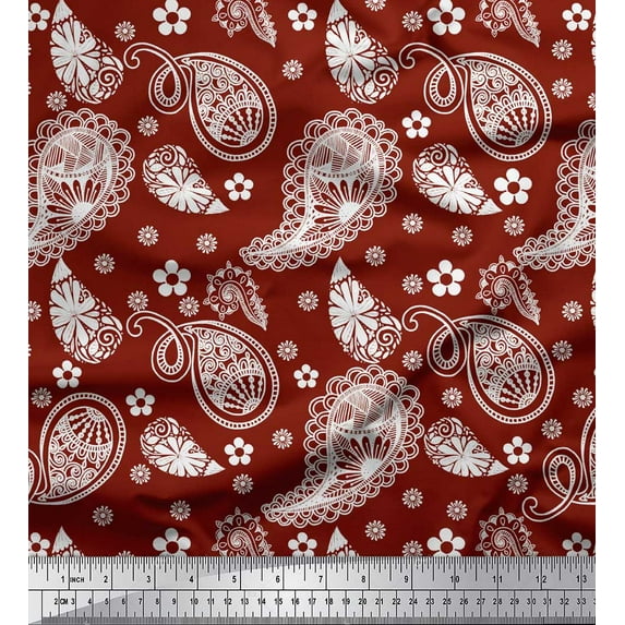 Soimoi Red Moss Georgette Fabric Floral & Paisley Printed Craft Fabric by the Yard 42 Inch Wide