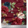 thumbnail image 1 of Soimoi Red Moss Georgette Fabric Leaves & Peony Floral Print Fabric by the Yard 42 Inch Wide, 1 of 3