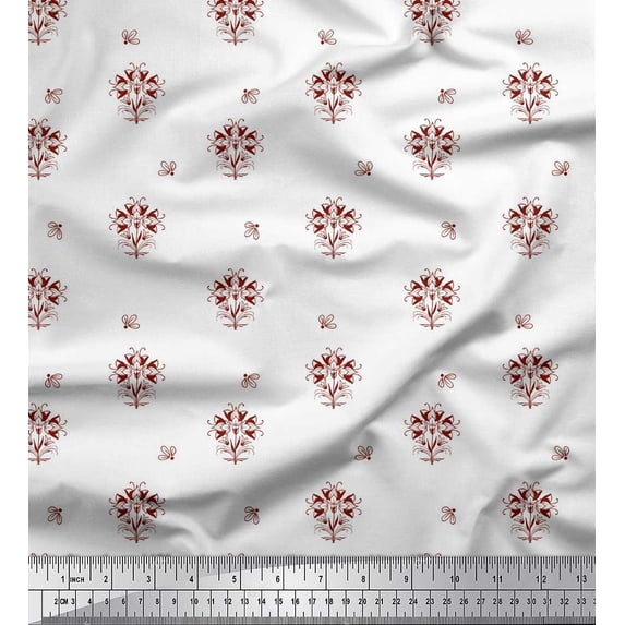 Soimoi Red Poly Georgette Fabric Artistic Floral Print Fabric by Yard 52 Inch Wide
