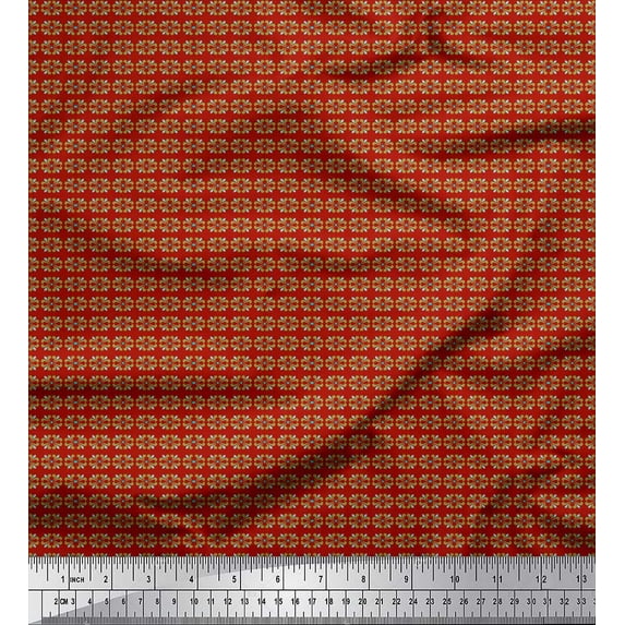 Soimoi Red Poly Georgette Fabric Floral Damask Print Fabric by the Yard 52 Inch Wide