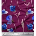 thumbnail image 1 of Soimoi Red Poly Georgette Fabric Leaves,Purple & Blue Floral Printed Fabric 1 Yard 52 Inch Wide, 1 of 1