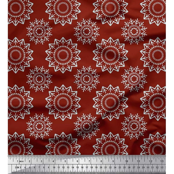 Soimoi Red Poly Georgette Fabric Mandala & Floral Fabric Prints By Yard 42 Inch Wide