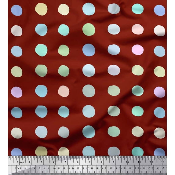 Soimoi Red Rayon Crepe Fabric Circle Geometric Fabric Prints By Yard 46 Inch Wide