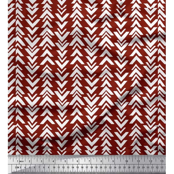 Soimoi Red Rayon Crepe Fabric Geometric Arrow Tribal Printed Fabric 1 Yard 46 Inch Wide