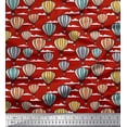 thumbnail image 1 of Soimoi Red Rayon Fabric Cloud & Hot Air Balloon Holiday Printed Fabric 1 Yard 42 Inch Wide, 1 of 3