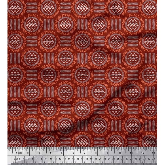 Soimoi Red Silk Fabric Arrow & Triangle Geometric Decor Fabric Printed Yard 42 Inch Wide