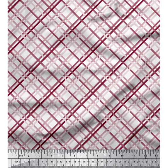 Soimoi Red Silk Fabric Diagonal Check Fabric Prints By Yard 44 Inch Wide