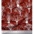 thumbnail image 1 of Soimoi Red Silk Fabric Dry Tree Printed Fabric 1 Yard 42 Inch Wide, 1 of 3