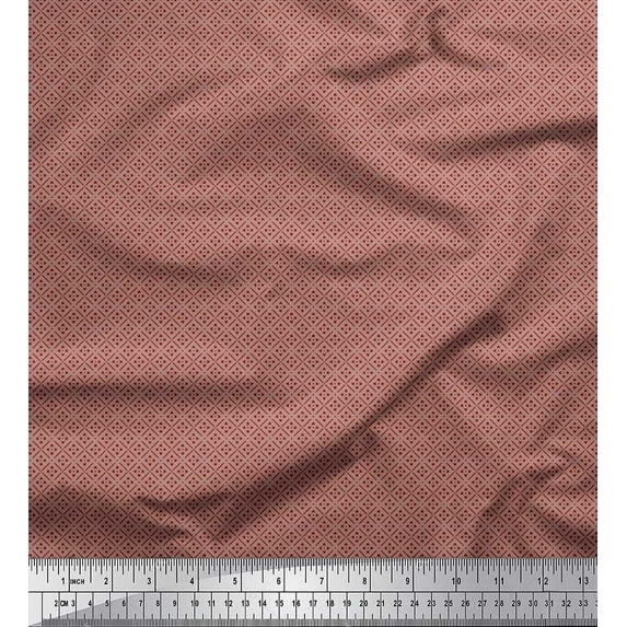 Soimoi Red Silk Fabric Floral Block Print Sewing Fabric Yard 42 Inch Wide