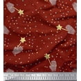 thumbnail image 1 of Soimoi Red Silk Fabric Musical Symbol & Star Printed Fabric 1 Yard 42 Inch Wide, 1 of 3