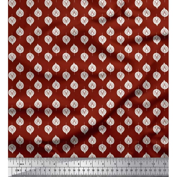 Soimoi Red Silk Fabric Rose Leaves Decor Fabric Printed Yard 42 Inch Wide