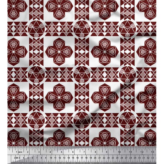 Soimoi Red Silk Fabric Triangle Art Geometric Printed Fabric 1 Yard 42 Inch Wide