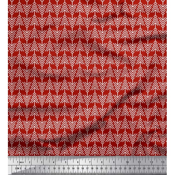 Soimoi Red Silk Fabric Tribal Stripe Print Fabric by the Yard 42 Inch Wide
