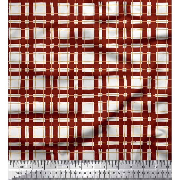 Soimoi Red Velvet Fabric Gingham Check Decor Fabric Printed Yard 58 Inch Wide