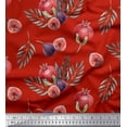 thumbnail image 1 of Soimoi Red Velvet Fabric Pomegranate & Fig Fruits Printed Fabric 1 Yard 58 Inch Wide, 1 of 3