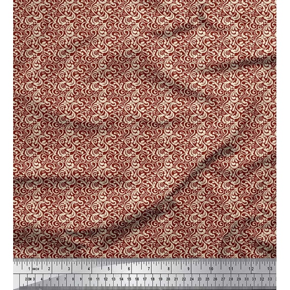 Soimoi Red Viscose Chiffon Fabric Filigree Damask Print Fabric by the Yard 42 Inch Wide