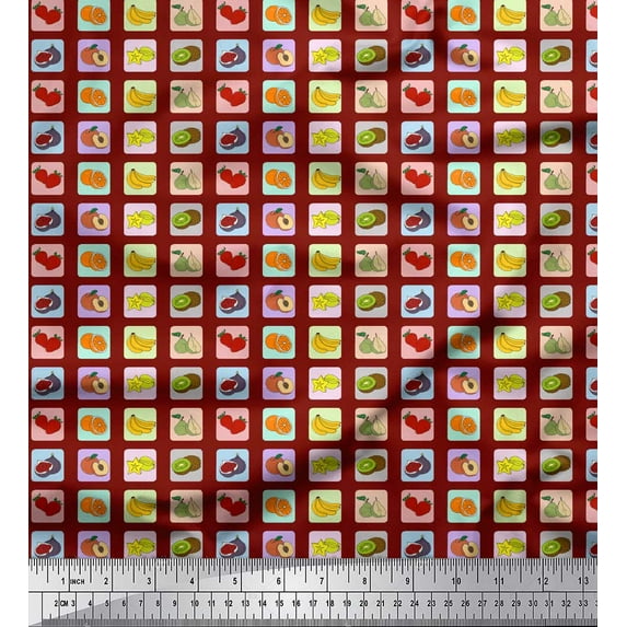Soimoi Red Viscose Chiffon Fabric Mix Fruits Fabric Prints By Yard 42 Inch Wide