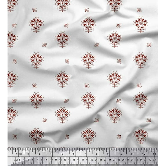 Soimoi Red polyester Crepe Fabric Artistic Floral Print Fabric by the Yard 42 Inch Wide
