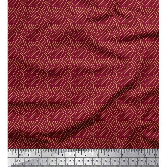 Soimoi Red polyester Crepe Fabric Brush Stroke Abstract Printed Fabric 1 Yard 52 Inch Wide